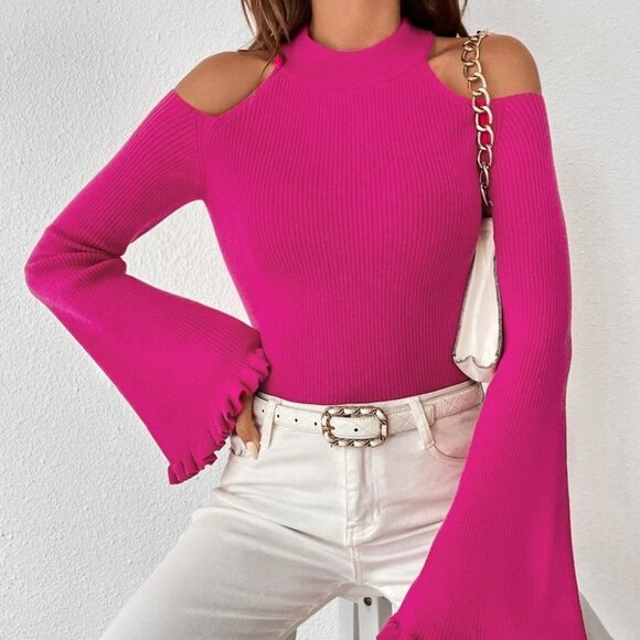 Pink Preppy Womens cold shoulder Sweater - Picture 1 of 4